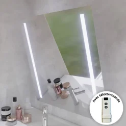 Cuisibane Meuble salle de bain PMR ANDY PLUS 90 cm bois et blanc + miroir Motory