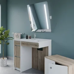 Cuisibane Meuble salle de bain PMR ANDY PLUS 90 cm bois et blanc + miroir Rota Plus* Ensemble Meuble De Salle De Bains