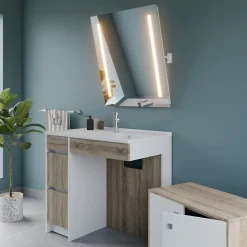Cuisibane Meuble salle de bain PMR ANDY PLUS 90 cm bois et blanc + miroir Rota Plus* Ensemble Meuble De Salle De Bains