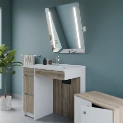 Cuisibane Meuble salle de bain PMR ANDY PLUS 90 cm bois et blanc + miroir Rota Plus* Ensemble Meuble De Salle De Bains