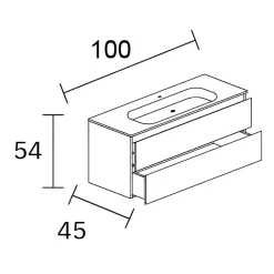 Sanizéo Meuble Salle de Bain REEL 101 cm x H54 x P45 cm, Plan Vasque Grès Cérame NA, 2 Tiroirs Impression 3D Poignée Noir, Chêne Moyen* Meuble Vasque