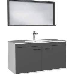 Saniverre Meuble salle de bain RUBITE simple vasque 2 portes Gris anthracite L. 100 cm + miroir cadre -
