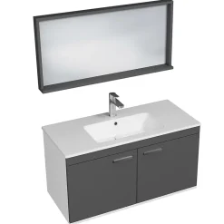Saniverre Meuble salle de bain RUBITE simple vasque 2 portes Gris anthracite L. 100 cm + miroir cadre -