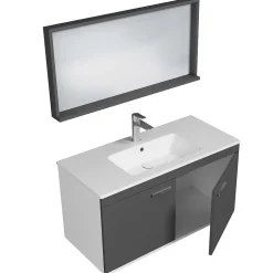 Saniverre Meuble salle de bain RUBITE simple vasque 2 portes Gris anthracite L. 100 cm + miroir cadre -