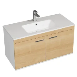 Saniverre Meuble salle de bain RUBITE simple vasque 2 portes Chêne clair L. 100 cm -* Meuble Vasque
