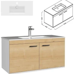 Saniverre Meuble salle de bain RUBITE simple vasque 2 portes Chêne clair L. 100 cm -* Meuble Vasque