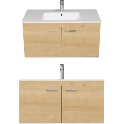 Saniverre Meuble salle de bain RUBITE simple vasque 2 portes Chêne clair L. 100 cm -* Meuble Vasque