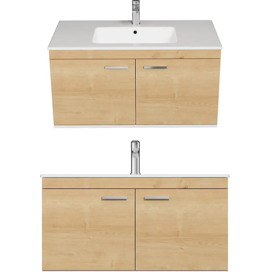 Saniverre Meuble salle de bain RUBITE simple vasque 2 portes Chêne clair L. 100 cm -* Meuble Vasque