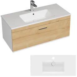 Saniverre Meuble salle de bain RUBITE simple vasque 2 portes Chêne clair L. 100 cm -* Meuble Vasque