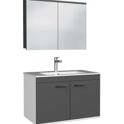 Saniverre Meuble salle de bain RUBITE simple vasque 2 portes Gris anthracite L. 80 cm + miroir armoire -