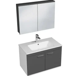 Saniverre Meuble salle de bain RUBITE simple vasque 2 portes Gris anthracite L. 80 cm + miroir armoire -