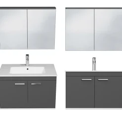 Saniverre Meuble salle de bain RUBITE simple vasque 2 portes Gris anthracite L. 80 cm + miroir armoire -