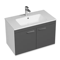 Saniverre Meuble salle de bain RUBITE simple vasque 2 portes Gris anthracite L. 80 cm + miroir armoire -