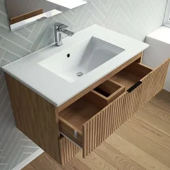 Aurlane Meuble salle de bain simple vasque 60cm bois MDF ondulé