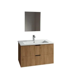 Aurlane Meuble salle de bain simple vasque 60cm bois MDF ondulé