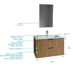 Aurlane Meuble salle de bain simple vasque 60cm bois MDF ondulé