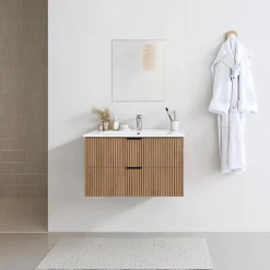 Aurlane Meuble salle de bain simple vasque 60cm bois MDF ondulé