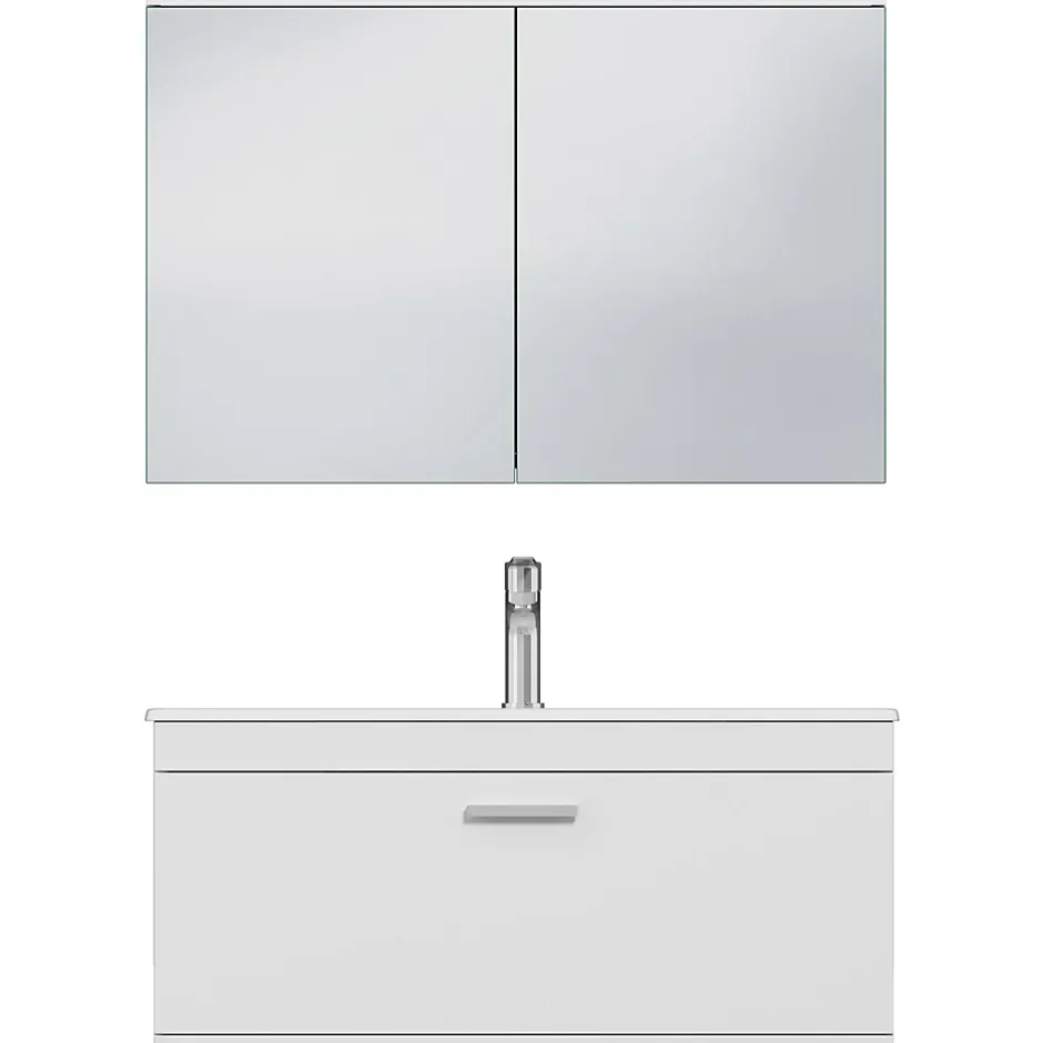 Saniverre Meuble salle de bain simple vasque RUBITE 1 tiroir Blanc L. 90 cm + miroir armoire -