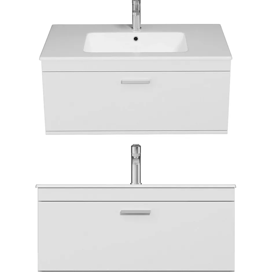 Saniverre Meuble salle de bain simple vasque RUBITE 1 tiroir Blanc L. 90 cm + miroir armoire -