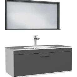 Saniverre Meuble salle de bain simple vasque RUBITE 1 tiroir Anthracite L. 100 cm + miroir cadre -* Ensemble Meuble De Salle De Bains