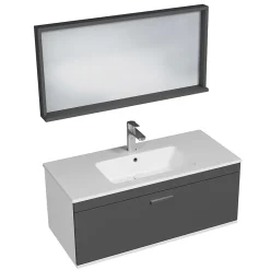 Saniverre Meuble salle de bain simple vasque RUBITE 1 tiroir Anthracite L. 100 cm + miroir cadre -* Ensemble Meuble De Salle De Bains