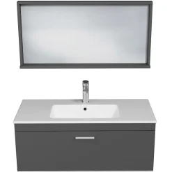 Saniverre Meuble salle de bain simple vasque RUBITE 1 tiroir Anthracite L. 100 cm + miroir cadre -* Ensemble Meuble De Salle De Bains