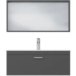 Saniverre Meuble salle de bain simple vasque RUBITE 1 tiroir Anthracite L. 100 cm + miroir cadre -* Ensemble Meuble De Salle De Bains