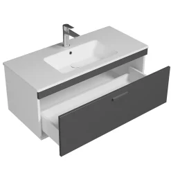 Saniverre Meuble salle de bain simple vasque RUBITE 1 tiroir Anthracite L. 100 cm + miroir cadre -* Ensemble Meuble De Salle De Bains