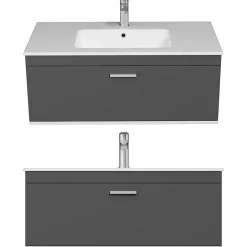 Saniverre Meuble salle de bain simple vasque RUBITE 1 tiroir Anthracite L. 100 cm + miroir cadre -* Ensemble Meuble De Salle De Bains