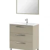 Pegane Meuble salle de bain sous vasque salle de bain avec 3 Tiroirs + 1 Miroir chêne clair - Longueur 80 x Profondeur 45 x Hauteur 86 cm* Meuble Sous Lavabo