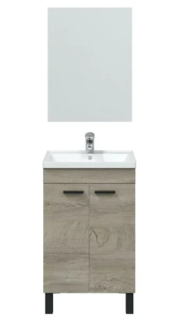Pegane Meuble salle de bain Sous-Vasque 50 cm + Miroir coloris Alaska chêne à nœuds - Longueur 50 x Hauteur 80 x Profondeur 40 cm