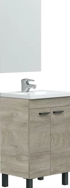 Pegane Meuble salle de bain Sous-Vasque 50 cm + Miroir coloris Alaska chêne à nœuds - Longueur 50 x Hauteur 80 x Profondeur 40 cm
