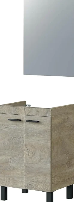 Pegane Meuble salle de bain Sous-Vasque 50 cm + Miroir coloris Alaska chêne à nœuds - Longueur 50 x Hauteur 80 x Profondeur 40 cm