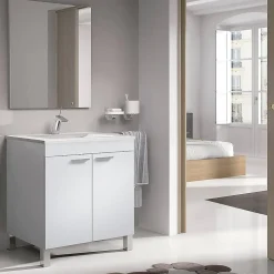 Pegane Meuble salle de bain Sous-vasque 60 cm avec 2 portes + Miroir coloris blanc brillant - H80 x Longueur 60 x Profondeur 45 cm* Meuble Sous Lavabo