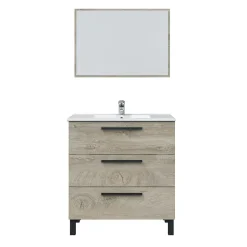 Pegane Meuble salle de bain sous vasque avec 3 Tiroirs + 1 Miroir coloris Alaska chêne - Longueur 80 x Profondeur 45 x Hauteur 86 cm
