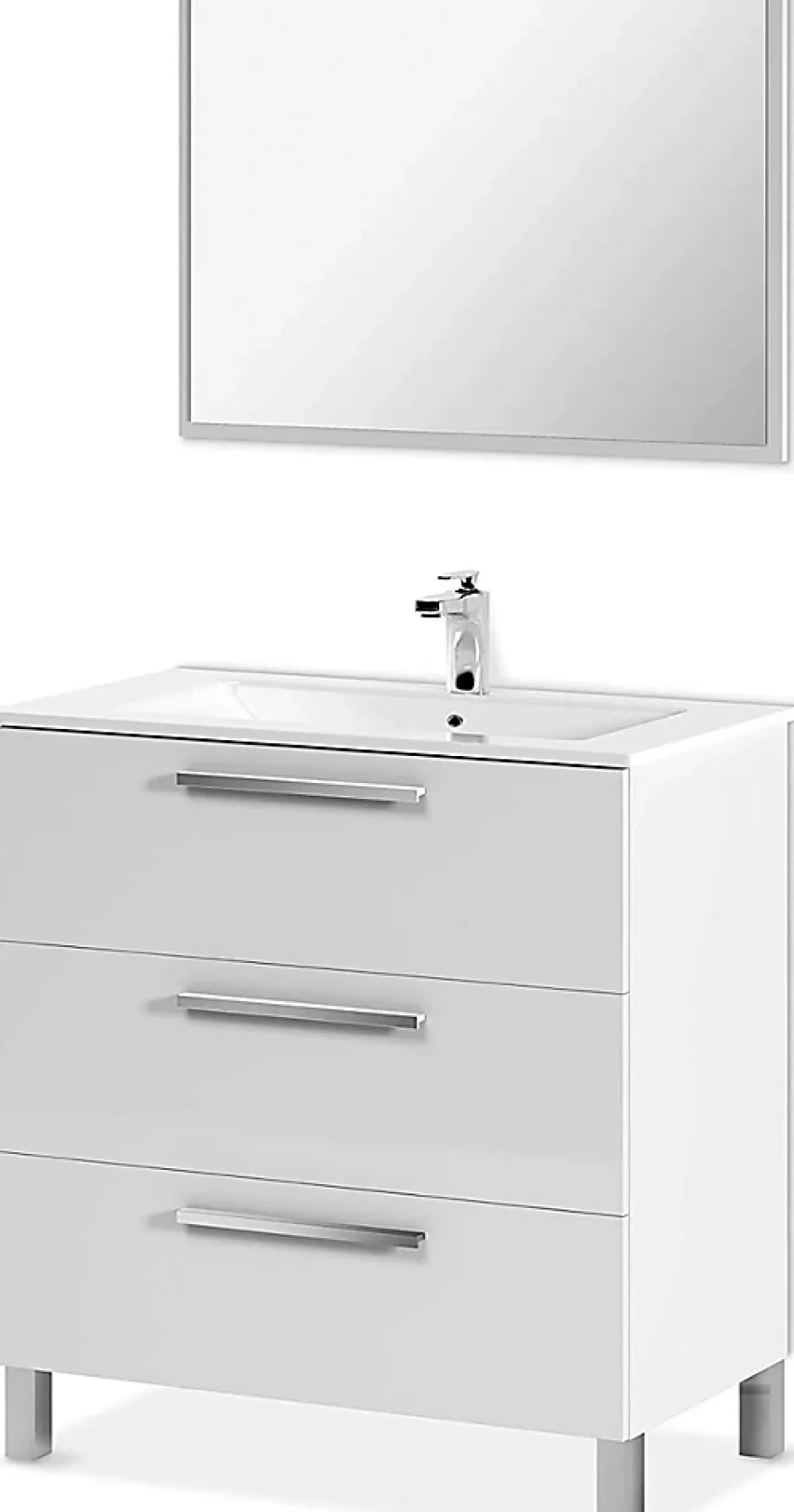 Pegane Meuble salle de bain sous vasque avec 3 Tiroirs + 1 Miroir - Longueur 80 x Profondeur 45 x Hauteur 86 cm* Meuble Sous Lavabo