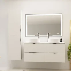 Planète Bain Meuble salle de bain strié 120 cm pour vasque à poser - Blanc mat - à suspendre - Tirso* Meuble Vasque