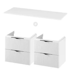 Planète Bain Meuble salle de bain strié 120 cm pour vasque à poser - Blanc mat - à suspendre - Tirso* Meuble Vasque