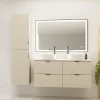 Planète Bain Meuble salle de bain strié 120 cm pour vasque à poser - Beige cachemire mat - à suspendre - Tirso* Meuble Vasque