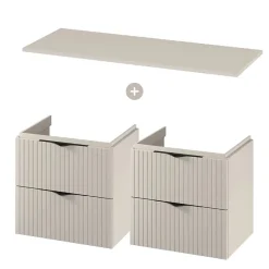 Planète Bain Meuble salle de bain strié 120 cm pour vasque à poser - Beige cachemire mat - à suspendre - Tirso* Meuble Vasque