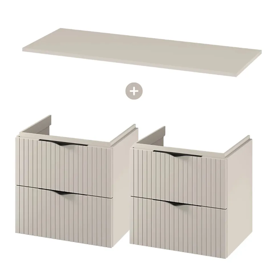 Planète Bain Meuble salle de bain strié 120 cm pour vasque à poser - Beige cachemire mat - à suspendre - Tirso* Meuble Vasque