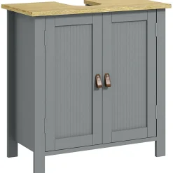 kleankin Meuble salle de bain sur pied - meuble sous-vasque - 2 portes, étagère - MDF panneaux aspect bois clair gris* Meuble Sous-Vasque