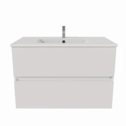 Cuisibane Meuble salle de bain suspendu 80 cm ROSALY- Blanc- Plan vasque en Céramique