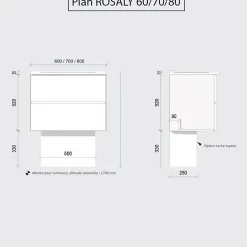 Cuisibane Meuble salle de bain suspendu 80 cm ROSALY- Blanc- Plan vasque en Céramique