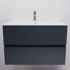 Cuisibane Meuble salle de bain suspendu 80 cm ROSALY- Gris- Plan vasque en Céramique