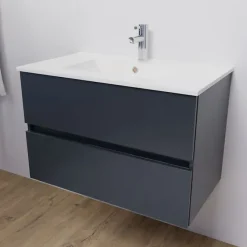 Cuisibane Meuble salle de bain suspendu 80 cm ROSALY- Gris- Plan vasque en Céramique
