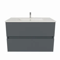 Cuisibane Meuble salle de bain suspendu 80 cm ROSALY- Gris- Plan vasque en Céramique