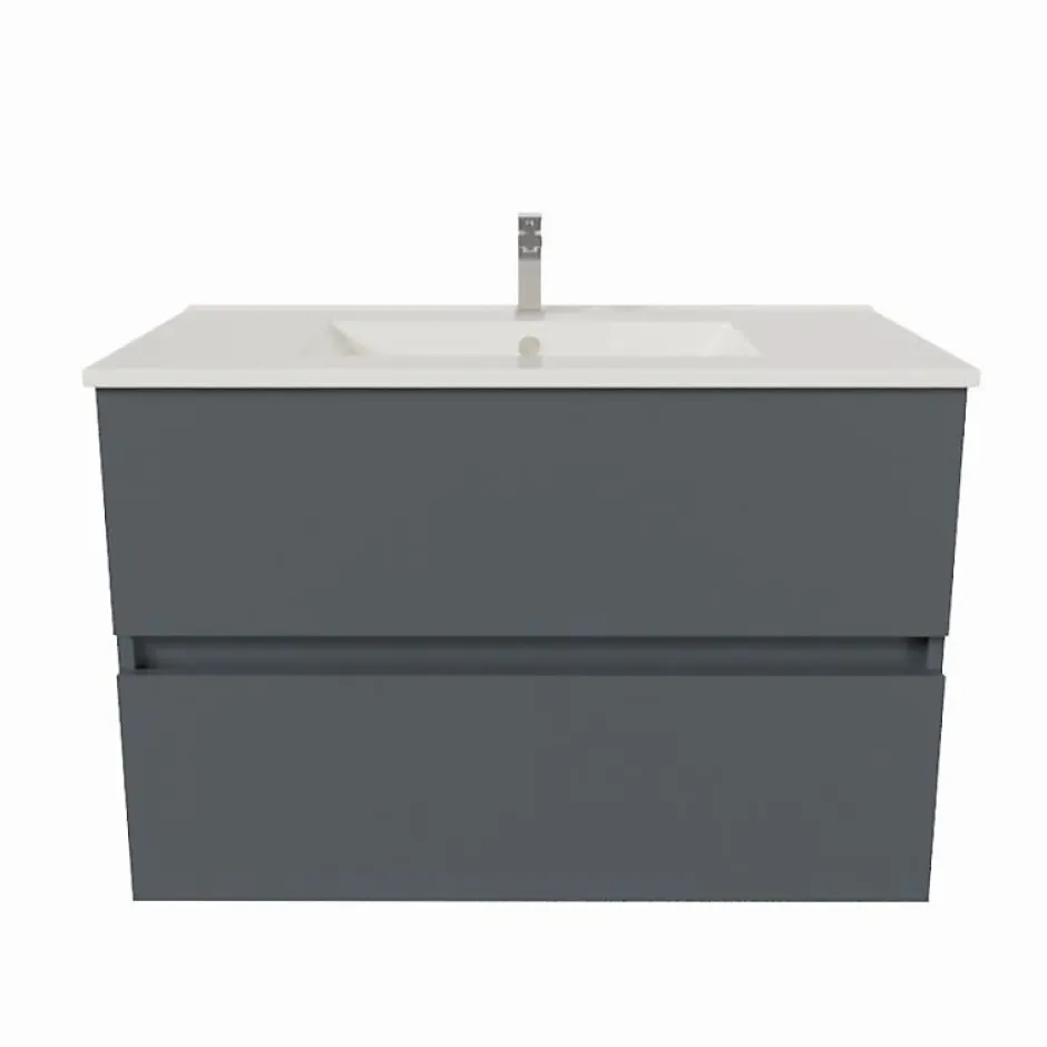 Cuisibane Meuble salle de bain suspendu 80 cm ROSALY- Gris- Plan vasque en Céramique