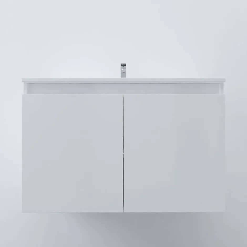 Cuisibane Meuble salle de bain suspendu 80 cm PROLINE- Blanc- Plan vasque en Céramique
