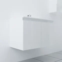 Cuisibane Meuble salle de bain suspendu 80 cm PROLINE- Blanc- Plan vasque en Céramique